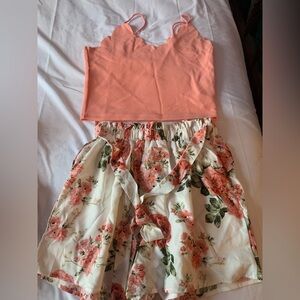 Brand new never worn out of bag Peach Tank Top and Floral Shorts Set